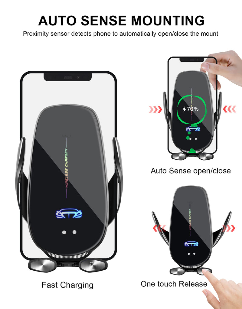 Wireless Car Charger Mount, Fast Charging Auto Clamping 15W Intelligent Dual Control Induction Car Phone Holder Mount Wireless Charging Compatible with All iPhone Android Smartphone