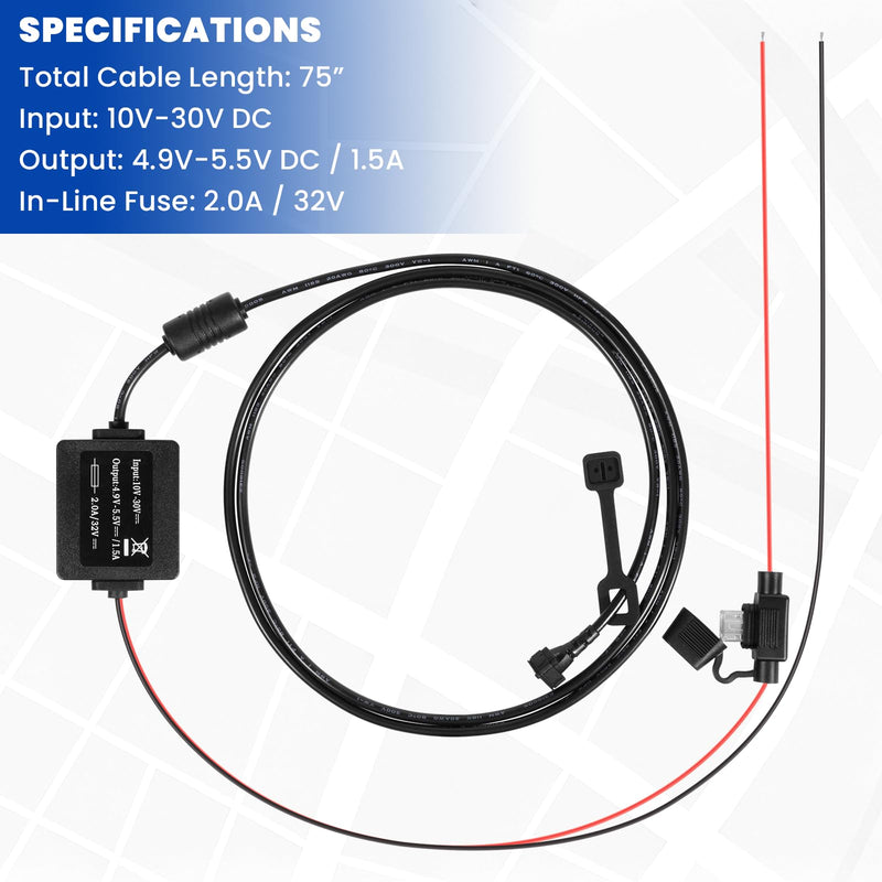 010-11843-01 Motorcycle GPS Power Cable for Garmin Navigator Mount Bracket | Compatible with Garmin zumo 340LM 345LM 346LMT-S 350LM 390LM 395LM 396LMT-S Navigators, Hardwire Charging Cable w/Inline Fuse