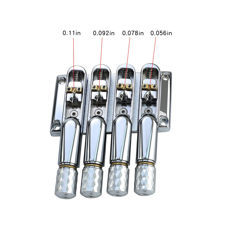 Chrome Headless Electric Bass Bridge 4 String Bass Bridge with Brass Saddles Bass Parts Replacement for 4 String Headless Bass Chrome