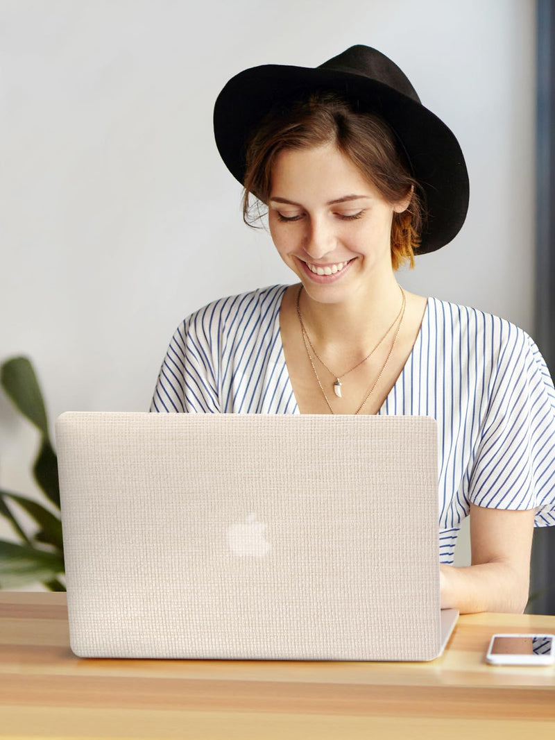 Seorsok Compatible with MacBook Air 13 Inch Case2022 2021 2020 2019 2018 Release A1932 A2179 M1 A2337 Touch ID,Elegant Leather Plastic Hard Shell Case with Transparent Keyboard Cover,Beige Woven Air13（A1932 A2179 M1 A2338） Beige
