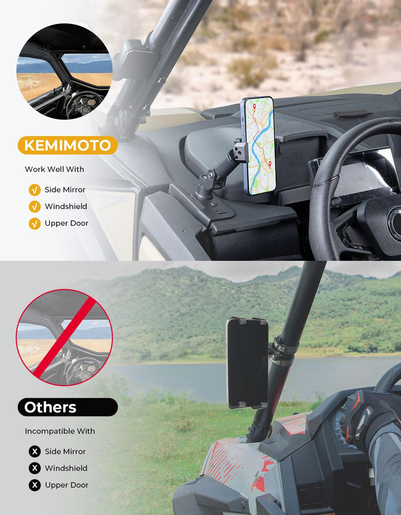 KEMIMOTO 2023+ 950 G2 Phone Mount CNC Material 360° Adjustable Aluminum | Compatible with 2023+ CFMOTO ZForce 950 Sport & Trail / ZForce 800 Trail G2, Heavy Duty UTV Phone Holder Easy Installation