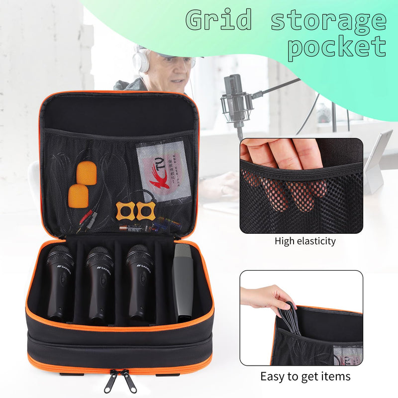 Microphone Case,Wireless Microphone Bag,Portable Storage Case,8 Slots Mic Carrying Box Bags-Travel Adjustable Foam Box,Fits Singing,Karaoke,Party(Bag Only)