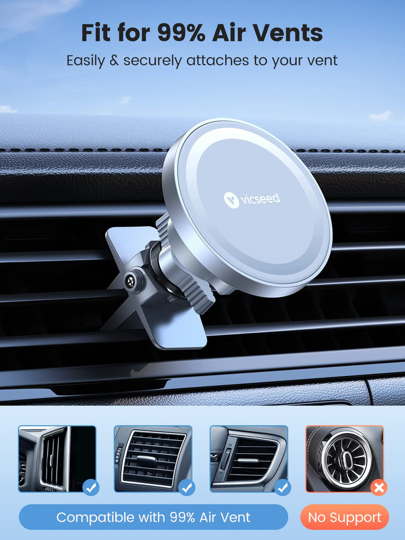 VICSEED for MagSafe Car Mount [Upgraded Strongest Magnet Power] Magnetic Phone Holder for Car Vent 360 Adjustable Magnetic Car Phone Holder Mount for iPhone 16 Pro Max 15 14 13 12 Plus Mini White