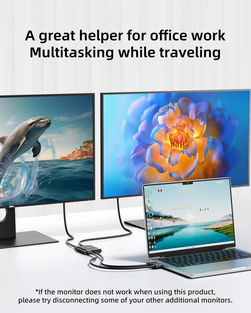 Displayport to Dual Displayport Splitter Adapter,4K60Hz MST Displayport hub 1 in 2 Out Display Port for Dual Monitors,DP1.4 Display Port Splitter for Desktop, Laptop,Extend Display