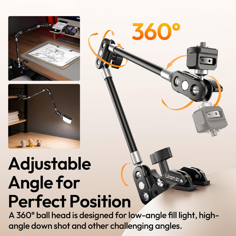 [AUSTRALIA] - ULANZI 22'' CO78 Magic Arm w Desk C Clamp, Camera Mount Articulating Friction Arm w Super Clamp, 1/4" & ARRI Pins, Overhead Phone Mount Holder Stand, 1kg f Phone & Action Cam, Video Light 