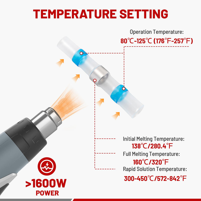[AUSTRALIA] - RED WOLF Solder Connectors, Heat Shrink Connectors, Pack of 250, Heat Shrink Welding, Butt Connectors for Automotive, Marine, Home, Waterproof Welded Connector Kit, Solder Seal Wire 