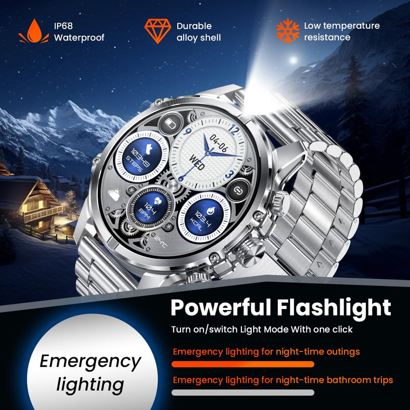 Rogbid Smart Watch, 1.75-Inch AMOLED Display, IP67 Waterproof SmartWatch for Men with Flashlight, Answer/Make Call Fitness Trackers, 120+ Sports Modes, 15 Days Battery Life, Silver