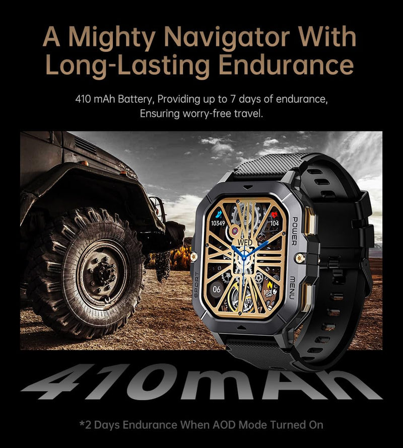 Gravity C28 Rugged Smartwatch – AI Watch Face, 100+ Sports Modes, Bluetooth Call, Waterproof, Heart Rate & Sleep Monitoring, Fitness Tracker for Men & Women (Black)