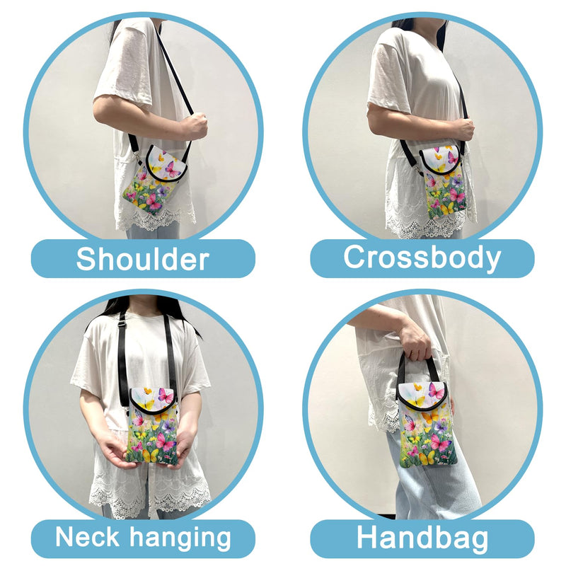 Neoprene Cell Phone Sleeve Pouch Case Bag with Crossbody Strap Neck Lanyard for Women 7.5 X 4.3 in Flower Butterfly Flower Butterfly 1