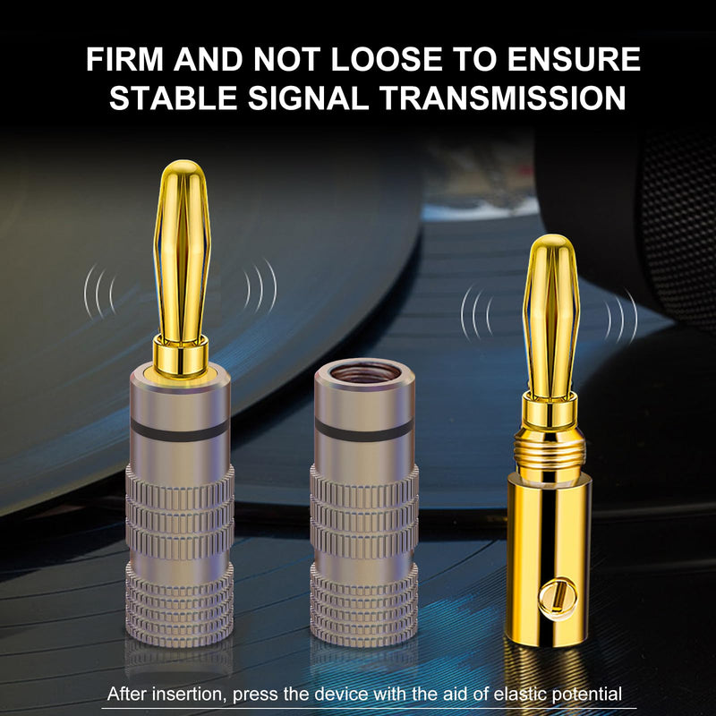 Banana Plugs 2 Pairs / 4 pcs - Gold Plated Speaker Plugs for Mini HiFi Stereo Audio Receiver Amplifier for Home Bookshelf/Computer/Desktop Passive Speakers