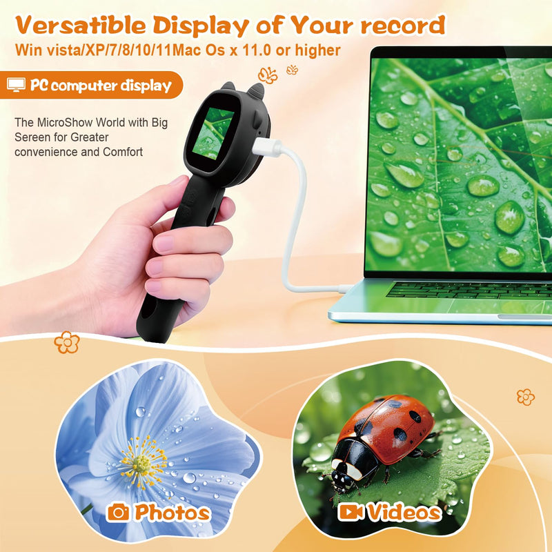 [AUSTRALIA] - Microscope for Kids 500x Magnification,4X Zoom Mini Pocket Handheld Microscope with 2.0" Screen for Toddlers-STEM Educational Science Kit Toddler for Boys Girls Aged 3-12(Black) Black 