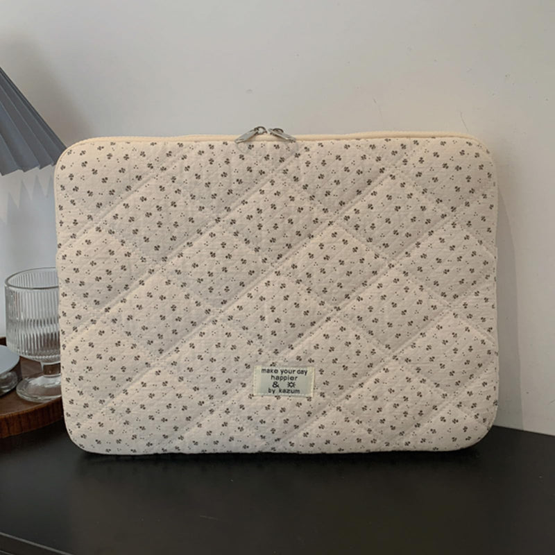 Puffy Laptop Sleeve Cute Quilted Laptop Protective Case Cotton with No Odor, Computer Sleeve Floral 11 13 15 Inch for MacBook (White 13 inch) white 13 inches