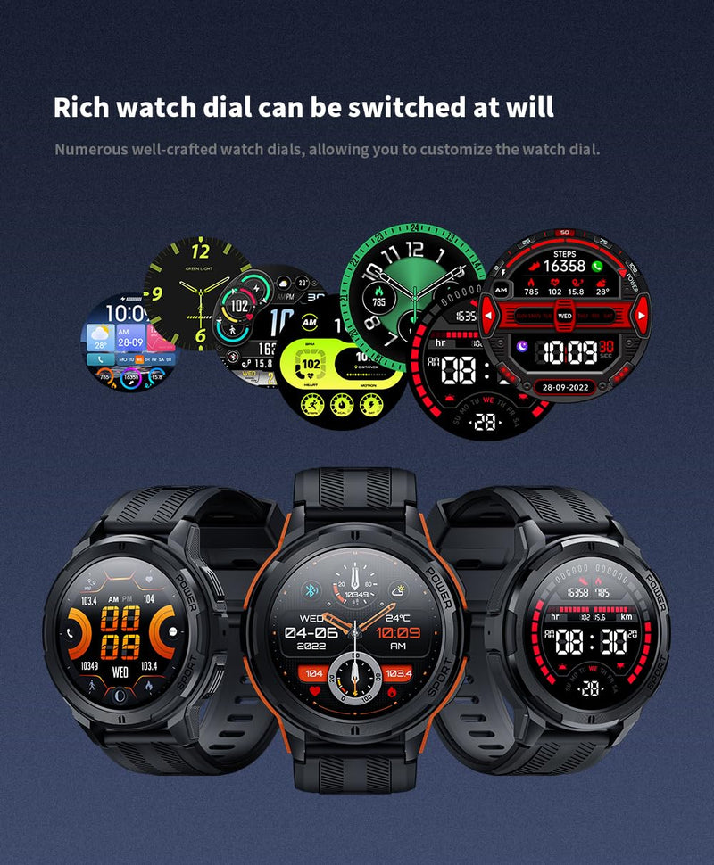 Gravity C25 1.43" AMOLED Smartwatch with Always-On Display, Bluetooth Call, AI Voice, 100+ Sports Modes, Heart Rate & Sleep Monitor, 1 ATM Waterproof, Fitness Tracker for iOS & Android (Gray)