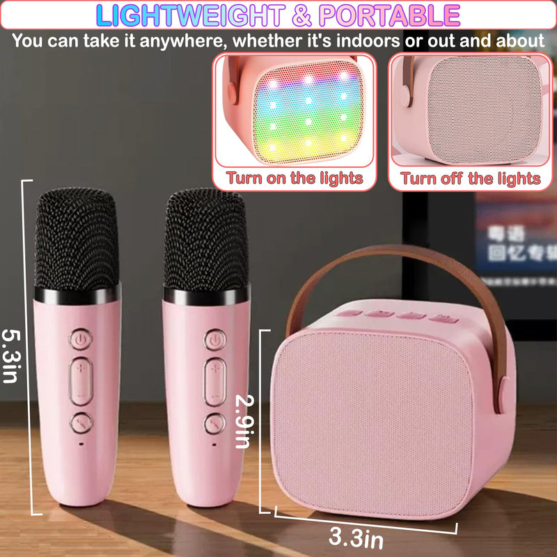 [AUSTRALIA] - Mini Karaoke Machine for Kids Age 4-12, Bluetooth Speaker with 2 Wireless Microphone & LED Lights, Christmas Birthday Gifts for Girls Boys Kids Adults K1-2MIC-PINK 
