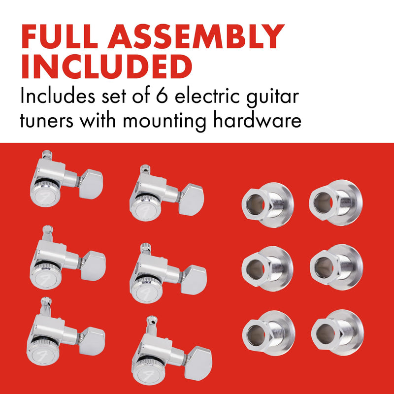 Fender Locking Tuners Stratocaster Guitar Tuners, Polished Chrome, Right Hand Guitar Tuners, 1.7x10x4.5 Inches, Set of 6 Guitar Tuning Machines