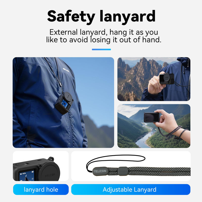 [AUSTRALIA] - Coyktonty Silicone cover Set for DJI Osmo Action 6 Camera With Lanyard/Slicone case/Lens Cap,Simple installation Comprehensive protection (Black) Black 