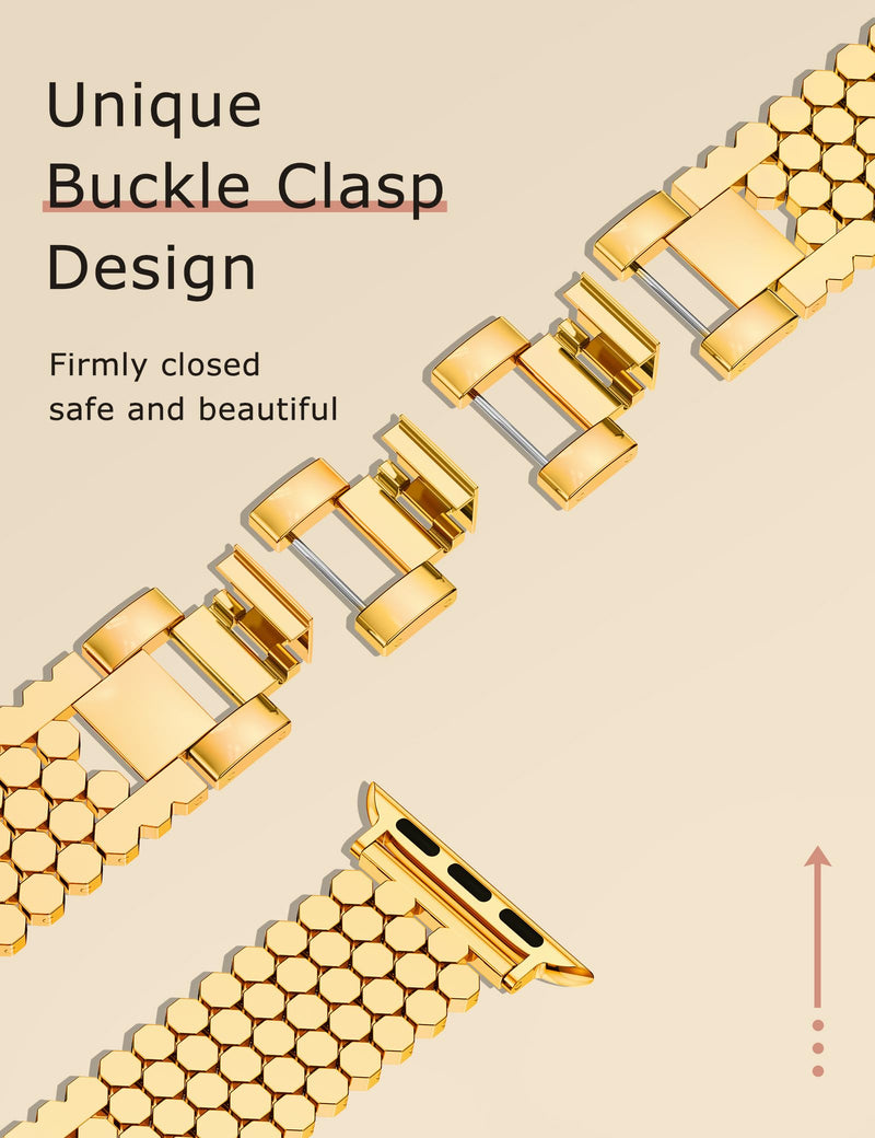 Minyee 2 Packs Compatible with Apple Watch Band 42/46/41/40/38/44/45/49mm Women, Dressy Slim Thin Celtic Knot Leather Strap & Dressy Honeycomb Metal Gold Silver Link Bracelet
