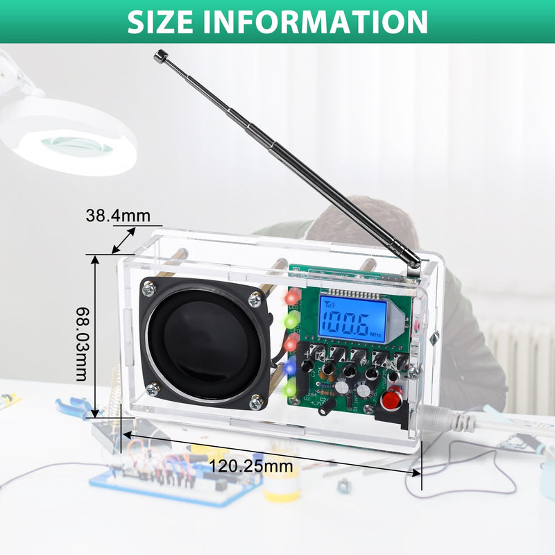 FM Radio Kit, Icstation Soldering Project Radio with LED Flashing Lights DIY Radio Kits with Headphone Jack LCD Display Soldering Practice Kit FM 76-108MHz for STEM Educational DIY Present