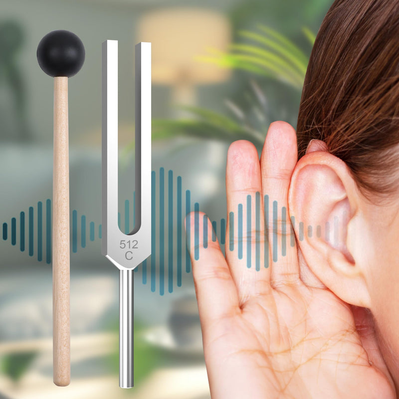 2 pcs 512Hz Tuning Forks Set, Made of Aluminum Alloy Material, Paired with 2pcs Silicone Hammers and 2pcs Plush Cloth Bags, Suitable for Chakra Sound Therapy, Yoga, Meditation