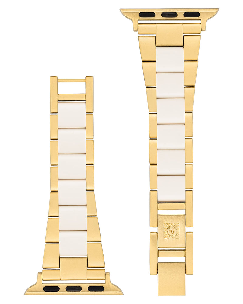 Anne Klein Oceanworks Plastic Link Bracelet for Apple Watch, Secure, Adjustable, Fits Most Wrists Gold/White 42mm (Series 10) & 38/40/41mm