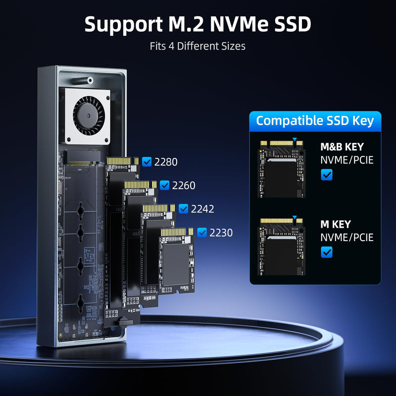 SAN ZANG MASTER 40Gbps M.2 NVMe SSD Enclosure with Cooling Fan, Aluminium USB4 NVMe SSD Enclosure for MacBook Air/Por M1/M2, Compatible with USB4/3.2/3.1/3.0/2.0, Support 2230/2242/2260/2280(M Key) grey