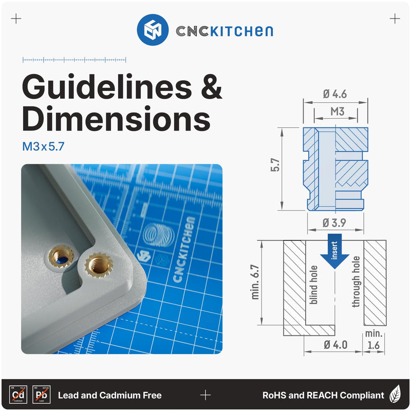 CNC Kitchen Original Threaded Insert for 3D Printing, M3 x 5.7 (Pack of 100) Thread insert M3x5,7