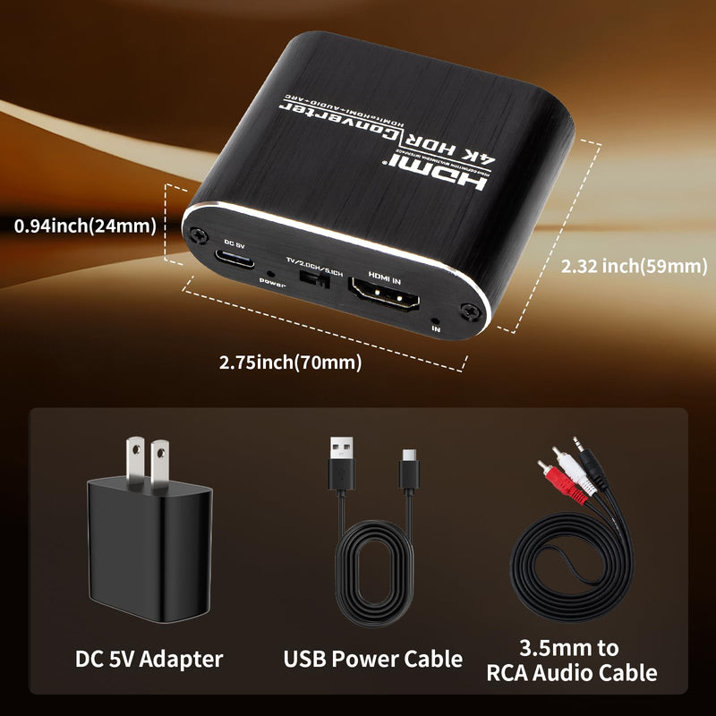 ARC Audio Extractor 4K@60Hz HDMI ARC Adapter HDMI ARC to Optical Adapter with Optical and 3.5MM Audio Output Converter Support 3D/HDCP1.4/LPCM7.1/DTS for TV Box/DVD/PS5/Headphone/Amp/Home Theater