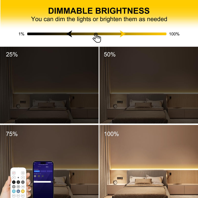 [AUSTRALIA] - Pandery COB LED Strip Lights Warm White,24V Dimmable led Light Strip KIT with Remote and app Control,2700K 25FT/7.5m 8mm Wide Ra>90 Cuttable Flexible Strip Lights for Bedroom,Wardrobe,Cabinet 2700K Warm white 