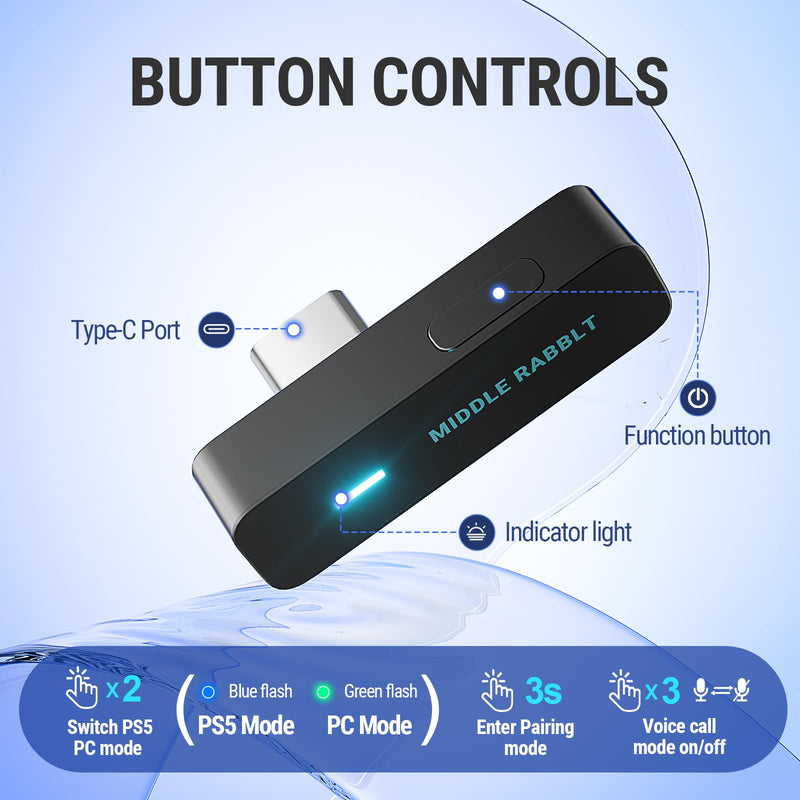 [AUSTRALIA] - Middle Rabbit D1 Bluetooth 5.4 Audio Adapter for PS5 【Compatible with AirPods Pro 2】 Wireless Transmitter with aptX Adaptive & HD, Low Latency, Qualcomm Chip, Dongle for Earbuds, Headphones, Speaker Black 