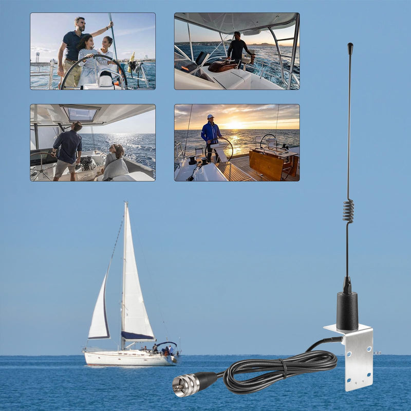 Long Range VHF Marine Radio Antenna 156-163MHz Antenna PL259 Connector with 16.5 Feet Low Loss Coaxial Cable for Midland Uniden Cobra Icom Yaesu Vertex Standard Marine Radio, Eifagur Spring Antenna