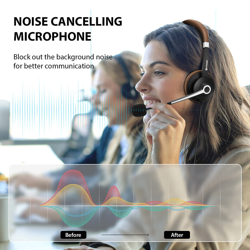 [AUSTRALIA] - Arama USB Headset with Microphone Noise Cancelling & in-line Call Controls, Ultra Comfort 3.5mm Wired Headset for Cell Phone, Computer Headset with Mute for PC Laptop Skype Webinar Home Office Brown 