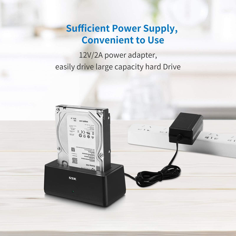 SSK USB 3.0 to SATA External Hard Drive Docking Station Enclosure Adapter for 2.5 & 3.5 Inch HDD SSD SATA, Super Speed up to 5Gbps, Support UASP no Drivers Needed(16TB Supports)