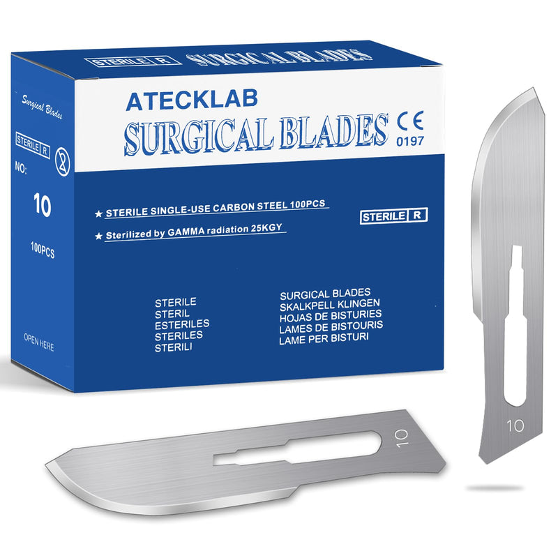 100 - Pack Sharp Carbon - Steel Disposable Scalpel Blades - Individually Packed - for Anatomy, Crafts & Dermaplaning (#10) G142 -10