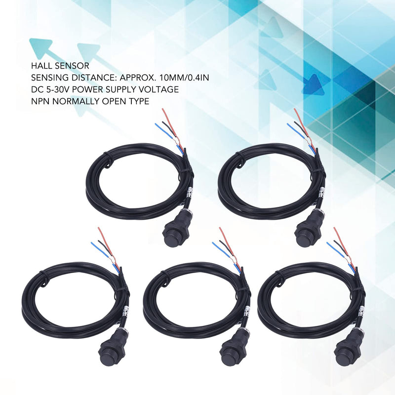 5pcs Hall Effect Sensor NPN Normally Open 10mm Sensor Hall Effect Proximity Sensor Switch DC 5-30V for Position Measurement of Pneumatics, Hydraulics, Cylinder and