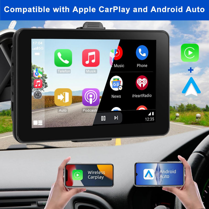 7" Wireless Apple CarPlay & Android Auto Car Screen, HD Portable/Double Din Car Stereo with GPS Navigation, Backup Camera, Voice Control, Bluetooth, FM Radio for All Cars 7 Inch Reverse Camera