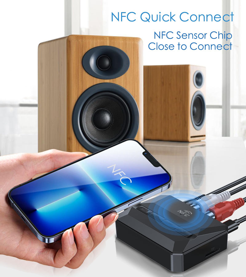 5.3 Bluetooth Receiver for Home Stereo, Bluetooth RCA Adapter for Stereo Receivers AUX Bluetooth Adapter, NFC-Enabled Bluetooth Audio Adapter, Support USB Drive/TF Card Play Music