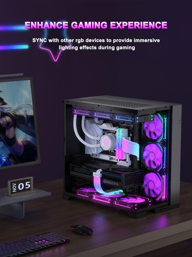Sirlyr RGB 12VHPWR Cable Set,ARGB PSU Extensions for RTX 50/40 | Includes 24Pin ATX & 16Pin to 2×8Pin GPU cables,soft LED strip ARGB lighting,compatible with RTX 5090/5080/4080 12VHPWR to 2×8 Pin Set