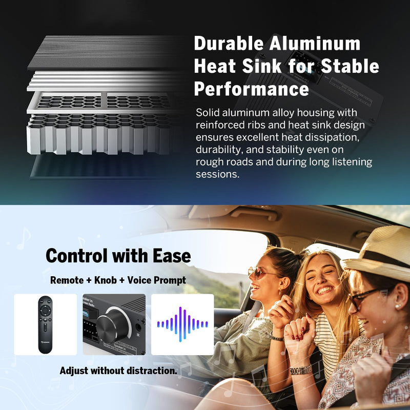 Eonon A304 16-Pin Car DSP Amplifier 4x50W Digital Sound Processor | Built-in equalizer with bass treble adjustment,Bass/Treble/EQ Adjust, Plug and Play Remote Control & Voice Prompt