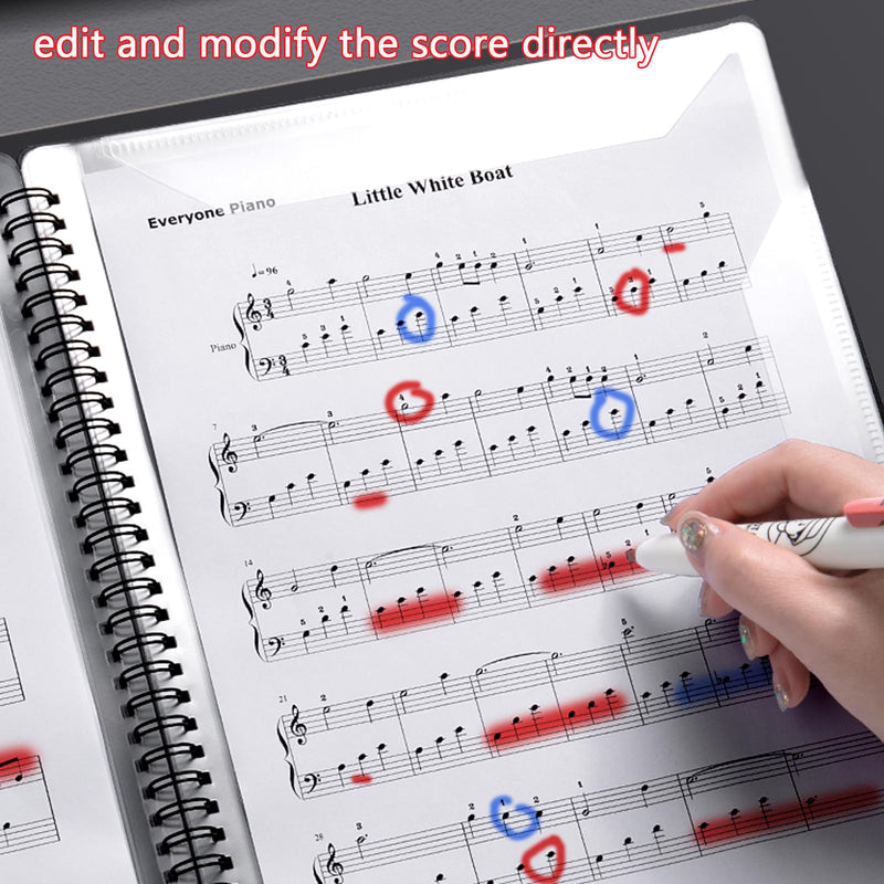 Music Folder for Sheet Music, 30 Sleeves 60 Pages, Blank Spiral Music Binder for Sheet Music and Documents Organizer, 8.5x11 Inch, Band Sheet Music Holder (Black)