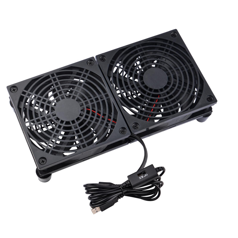 Quiet Dual 120mm USB Fan Dual-Ball Bearings, USB Fan 5V, with L/M/H 3-Degree Speed Controller High Airflow Cooling Fan for Router Modem Receiver DVR PlayStation Xbox TV Box