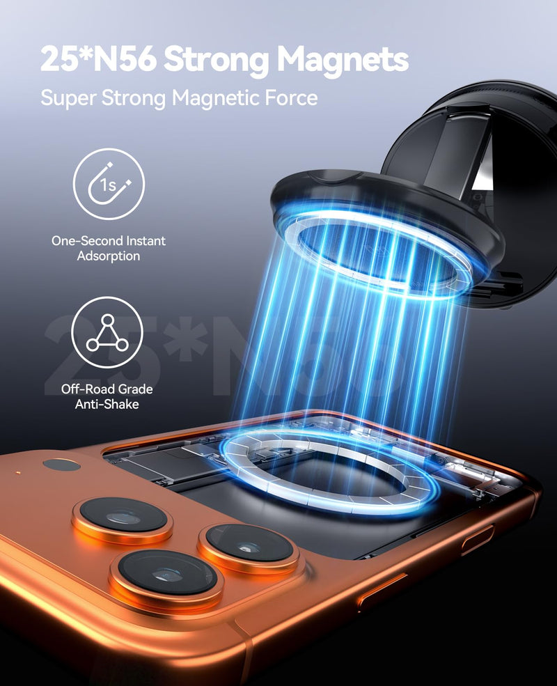 2026 Upgraded 15W MagSafe Car Mount Charger,Magnetic Wireless Car Charger,360° Rotatable Strong Hold Car Phone Mount with Vacuum Suction Cup & Nano Adhesive Base for iPhone 17 16 15 14 13 12,Samsung