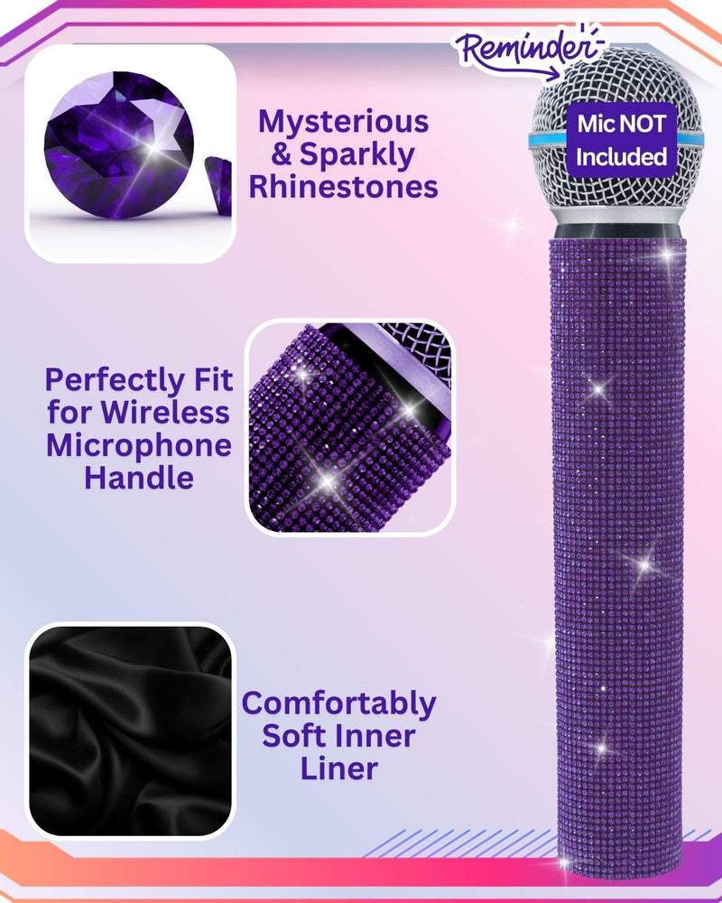 Purple Rhinestones Microphone Sleeve for Wireless Mic Shuer SM58 Beta 58A Handheld Cover Decorative Shine