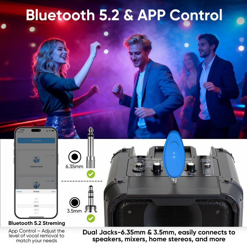AI Vocal Remover with Bluetooth, Real-Time Voice Elimination with App Control for Party Karaoke, Home Karaoke System & Portable Karaoke Machine, 6.35mm/3.5mm Jacks, Type-C Rechargeable