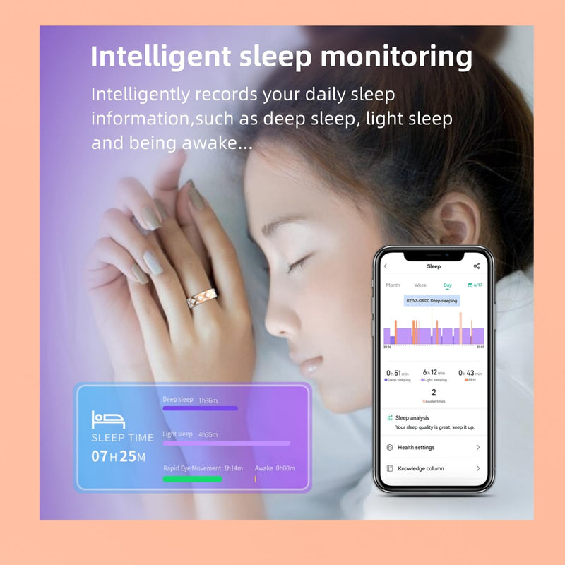 Smart Ring for Women Man, Enamel Flower Pattern Health Tracker Ring, Sleep&Exercise Monitor, IP68 Waterproof Activity Trackers, Fitness Ring with Charging Case and Ring Protector (12#)