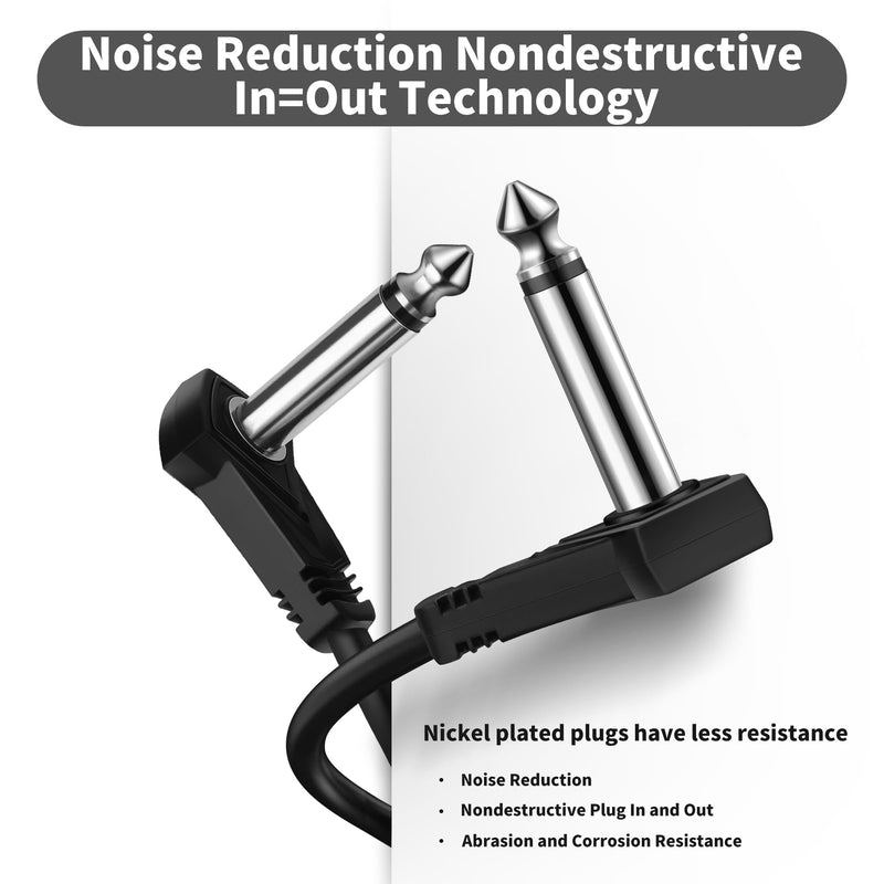 18 Inch Guitar Patch Cables, 45 cm Black Guitar Pedal Cable Effect Cable Cord, 1/4" inch TS Low Profile Right Angle Patch Cable for Guitar Effect Pedal 45CM C-style