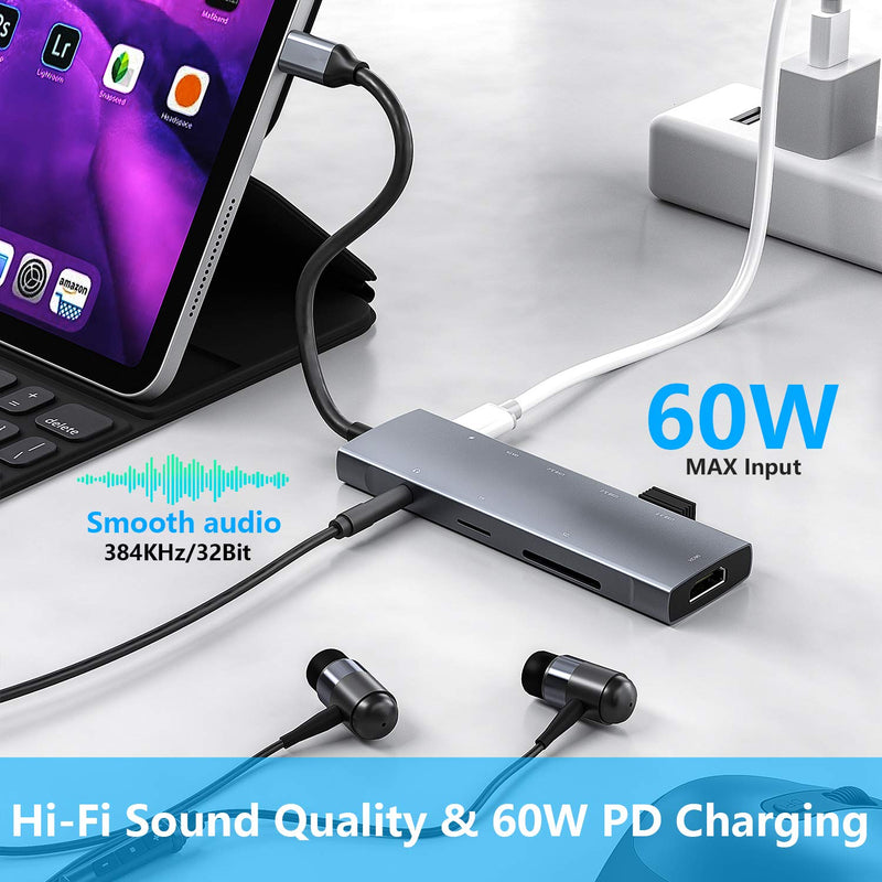 USB C HUB for iPad Pro 9-in-1 Adapter iPad Pro 2021 2020 12.9 11 inch iPad Air 5 4 Docking Station with 4K HDMI, USB-C PD, SD/TF Card Reader, USB 3.0, 3.5mm Headphone Jack, Type C Data, iPad Mini 6