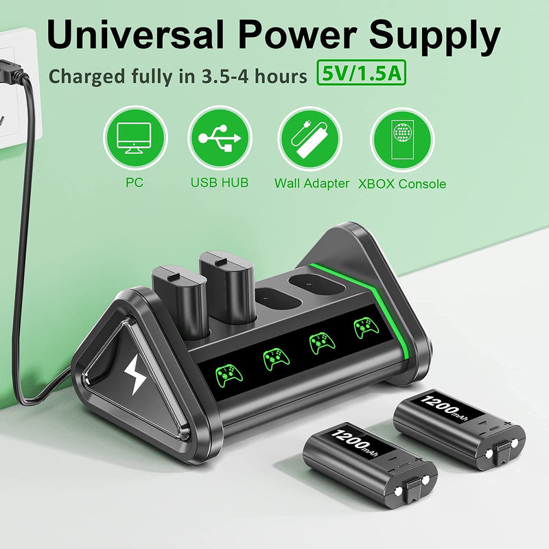 OIVO Rechargeable Battery Packs Compatible with Xbox Series X|S/Xbox One X/S/Elite, 4 X 1200 mAh Battery Kit with Charger, Rechargeable Batteries Charger Station with ON/Off Power Switch 4Pack