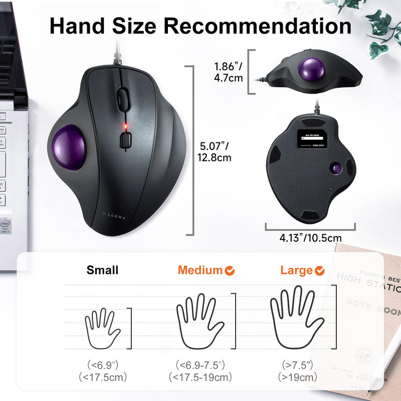 SANWA TB128V Wired Trackball Mouse + GSKB066 Bluetooth Keyboard with Touchpad Set, Silent Click Roller Ball Mice, Multi Device Trackpad Keyboard, Compatible with Mac, Laptop, PC, Windows, macOS