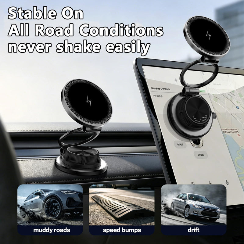 Ultra-Thin Magnetic Wireless Car Charger for Magsafe Car Mount | 15W Fast Charging, 120LBS Strong Suction Cup,3000gf Magnet, LED Light, 360° Vacuum Magnetic Phone Holder for iPhone & Android