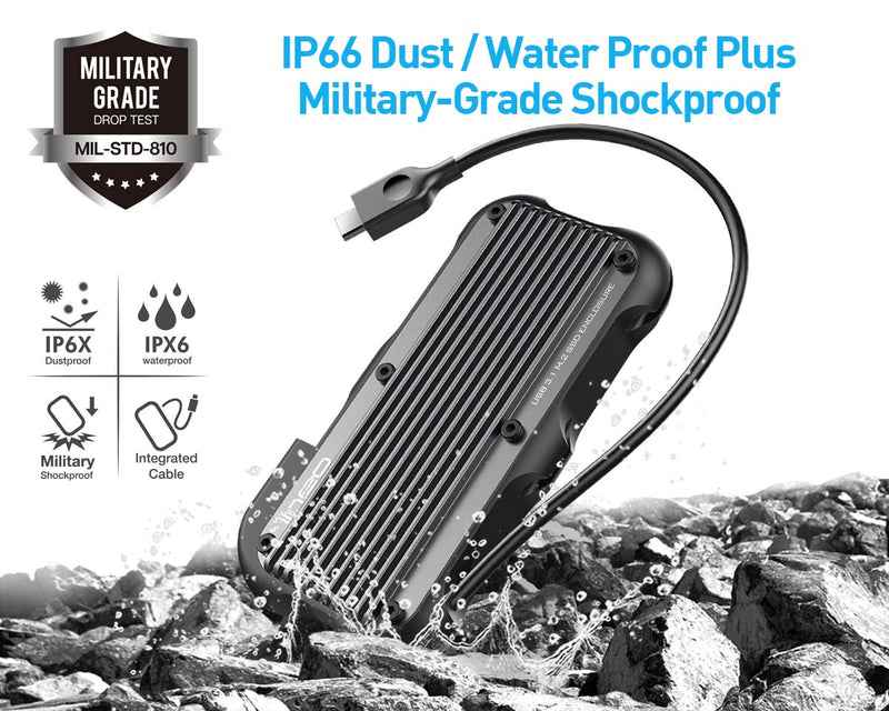 ineo M.2 NVMe (PCIe) USB 3.2 Gen 2 Type-C Rugged Waterproof Shockproof Aluminum Cover SSD Enclosure [C2594-NVMe]